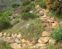 Pathways of local sandstone give access to the mountain slope